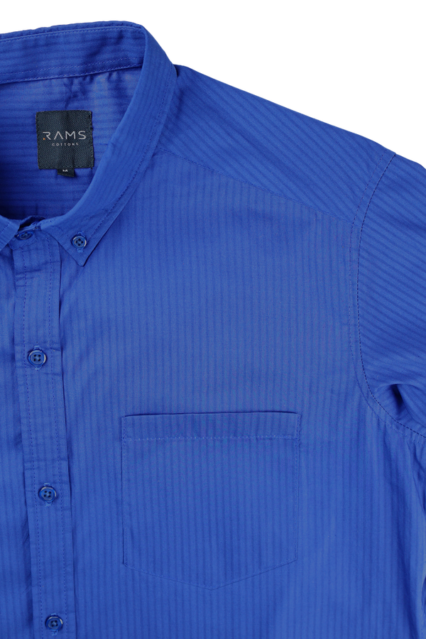 Camisa Manga Larga Color Azul Rey De Rayas Slim Fit Para Hombre